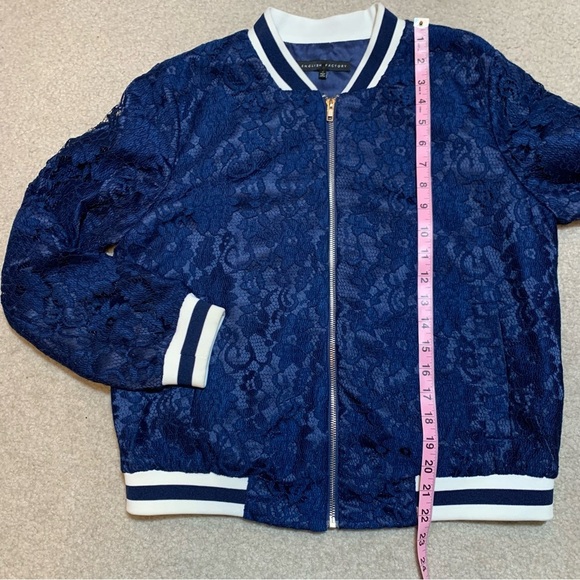 NWOT English Factory Lace Bomber Jacket Navy Blue Women Small - Picture 4 of 7